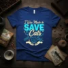 I Was Made to SAVE Cats t-shirt design with geometric cat graphics and supportive hands