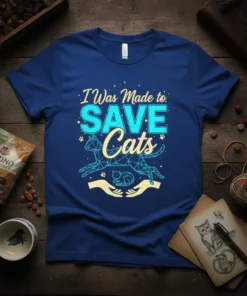 I Was Made to SAVE Cats t-shirt design with geometric cat graphics and supportive hands