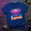Retro neon graphic tee with the text "I Was Told There Would Be Strippers" featuring palm trees and dancers