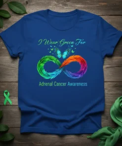 I Wear Green For Adrenal Cancer Awareness T-Shirt with infinity symbol and butterfly graphic