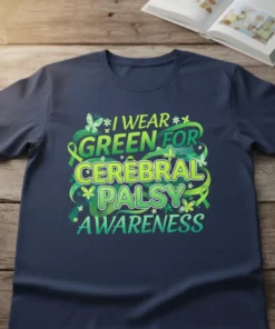 I Wear Green for Cerebral Palsy Awareness T-Shirt with green ribbons and butterflies graphic