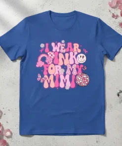 I Wear Pink For My Mimi breast cancer awareness t-shirt with retro font and pink ribbon graphics