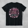 T-shirt with "I Wear Pink In Memory Of My Aunt" text inside a pink floral wreath, supporting breast cancer awareness