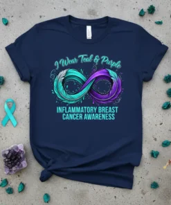 I Wear Teal & Purple Inflammatory Breast Cancer Awareness T-Shirt with infinity ribbon design