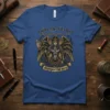 I Will Not Yield To Disrespectful Men quote with winged warrior graphic on blue t-shirt