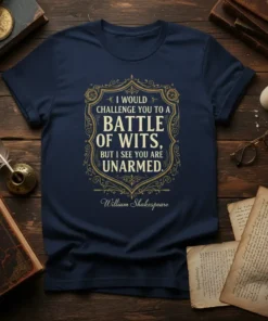I would challenge you to a battle of wits, but I see you are unarmed quote on a navy t-shirt