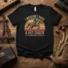 I wouldn't pass a vet check humorous quote with a vintage horse rider graphic on a black t-shirt