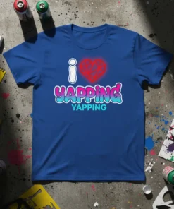 I Yapping Yapping t-shirt with a stylized red heart and bold bubble lettering
