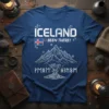 Iceland Been There t-shirt design featuring Icelandic flag, mountains, geyser, and Norse runes