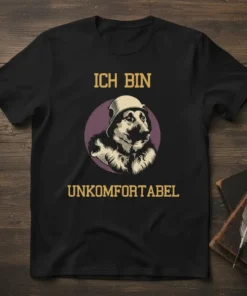 Ich bin Unkomfortabel German Shepherd t-shirt with vintage helmet graphic and German text