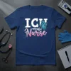 ICU Nurse t-shirt design with white text, pink gradient 'Nurse', a human heart graphic, and a syringe