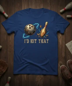 I'D HIT THAT bowling humor t-shirt design with a stylized bowling ball and pin graphic