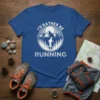 I'd Rather Be Running graphic tee featuring a runner silhouette in a mountain landscape, white distressed text