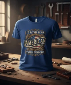 I'd Rather Be An American Than A Democrat t-shirt with American flag and gear graphic