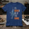 I'D Rather Be At The Range T-Shirt featuring AR-15 blueprint graphic and bold text