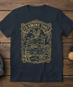 I'D SMOKE THAT meat chart t-shirt design featuring chicken, pig, and cow diagrams with labels