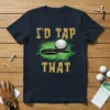 I'D TAP THAT golf humor t-shirt design with a golf ball near a hole, featuring yellow text and green splatter