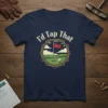 I'd Tap That golf quote t-shirt with a circular design featuring a golf course, flag, and ball