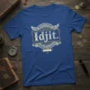 Idjit. t-shirt with distressed Celtic knot design and wings, vintage style, navy blue shirt
