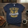 Navy blue t-shirt with "IDK IDC IDGAF Respectfully EST. NOW." text and golden griffin crest graphic