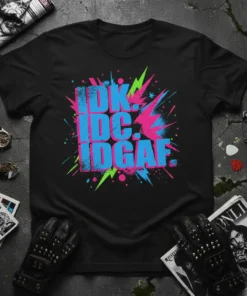 IDK. IDC. IDGAF. bold graphic design printed on comfortable cotton t-shirt