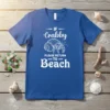 If Crabby Please Return To Beach t-shirt design with a hermit crab graphic, white text on a blue shirt