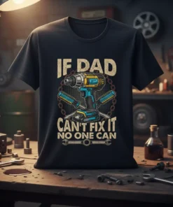 If Dad Can't Fix It No One Can t-shirt design with a cordless drill and screwdrivers