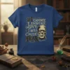 Frankenstein's monster with quote "If I Cannot Inspire Love I Will Cause Fear" by Mary Shelley on a blue t-shirt