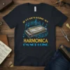 Harmonica player t-shirt with the quote "If I Can't Bring My Harmonica I'm Not Going" and a vintage harmonica graphic