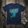 If I Collapse Please Pause My Watch quote t-shirt with a running graphic. Features neon-style text and a stylized runner