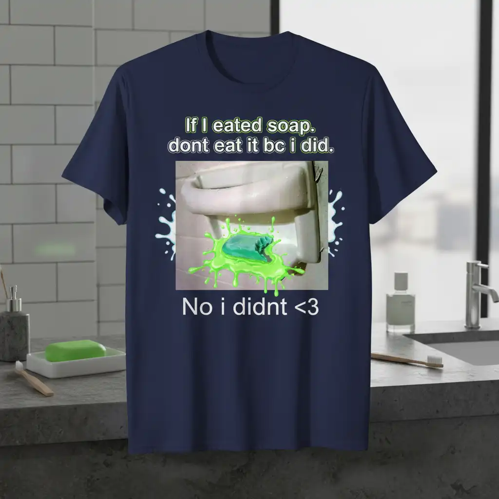 T-shirt with the quote "If I eated soap. dont eat it bc i did. No i didnt <3" and a