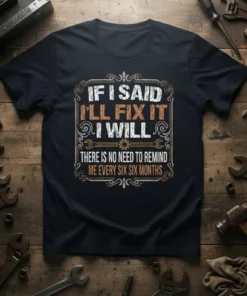 T-shirt with the quote "IF I SAID I'LL FIX IT I WILL THERE IS NO NEED TO REMIND ME EVERY