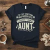 If I Say Something Inappropriite, I Learned It From My Aunt quote on a navy t-shirt, with graphic elements like