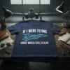 If I Were Flying Goose Would Still It Alive T-Shirt featuring a neon blue fighter jet graphic and bold white