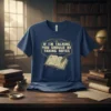 Navy blue t-shirt featuring the quote "If I'm Talking You Should Be Taking Notes" above an open book with a