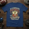 T-shirt design with text "IF IT INVOLVES FOOTBALL AND Wrestling COUNT ME IN" featuring football player and wrestlers graphics