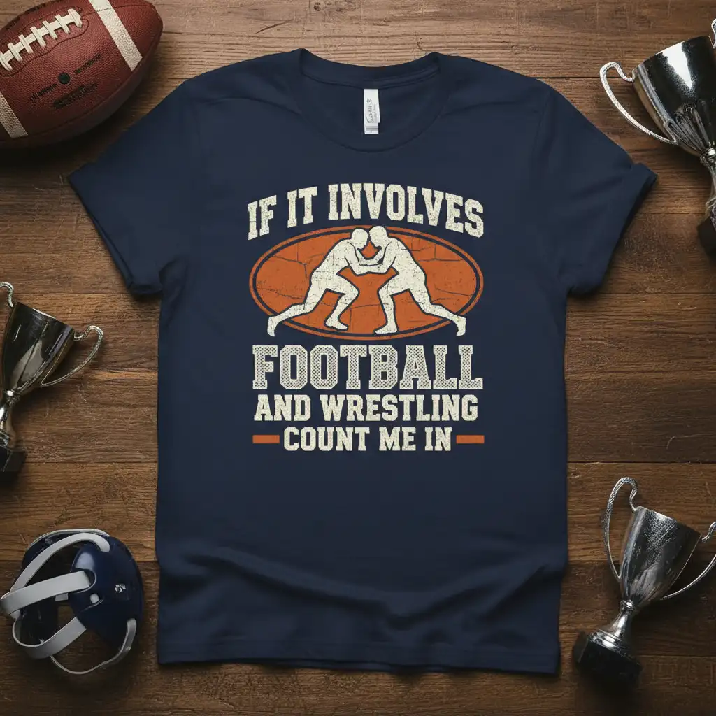 If It Involves Football And Wrestling Count Me In quote t-shirt with wrestler graphic