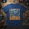 If Jim Can't Fix It We're All Screwed T-Shirt featuring a power drill and tools, white and orange text
