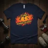 Navy t-shirt with "If Only Sass Burned Calories" in fiery orange and yellow text, designed for funny workout enthusiasts