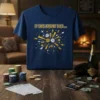Navy blue t-shirt with "IF THIS PARLAY HITS..." text and a graphic of dice, arrows, and stars