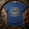 If You Can Read This Get Me Another Beer quote on a blue t-shirt with beer mug graphics and hops