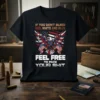 T-shirt design featuring an eagle with American flags and the quote "If You Don't Bleed Red White And Blue Feel