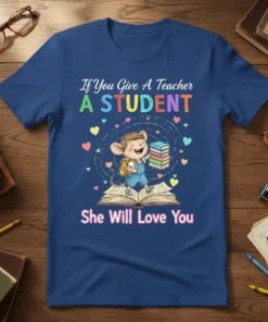 If You Give A Teacher A STUDENT She Will Love You quote with mouse student on book graphic, teacher appreciation