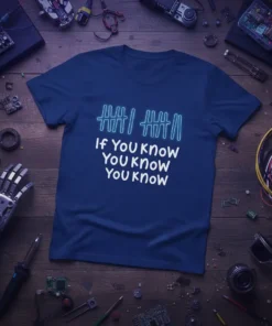 Blue t-shirt with neon blue tally marks and white text reading 'If YOU know YOU know YOU know'