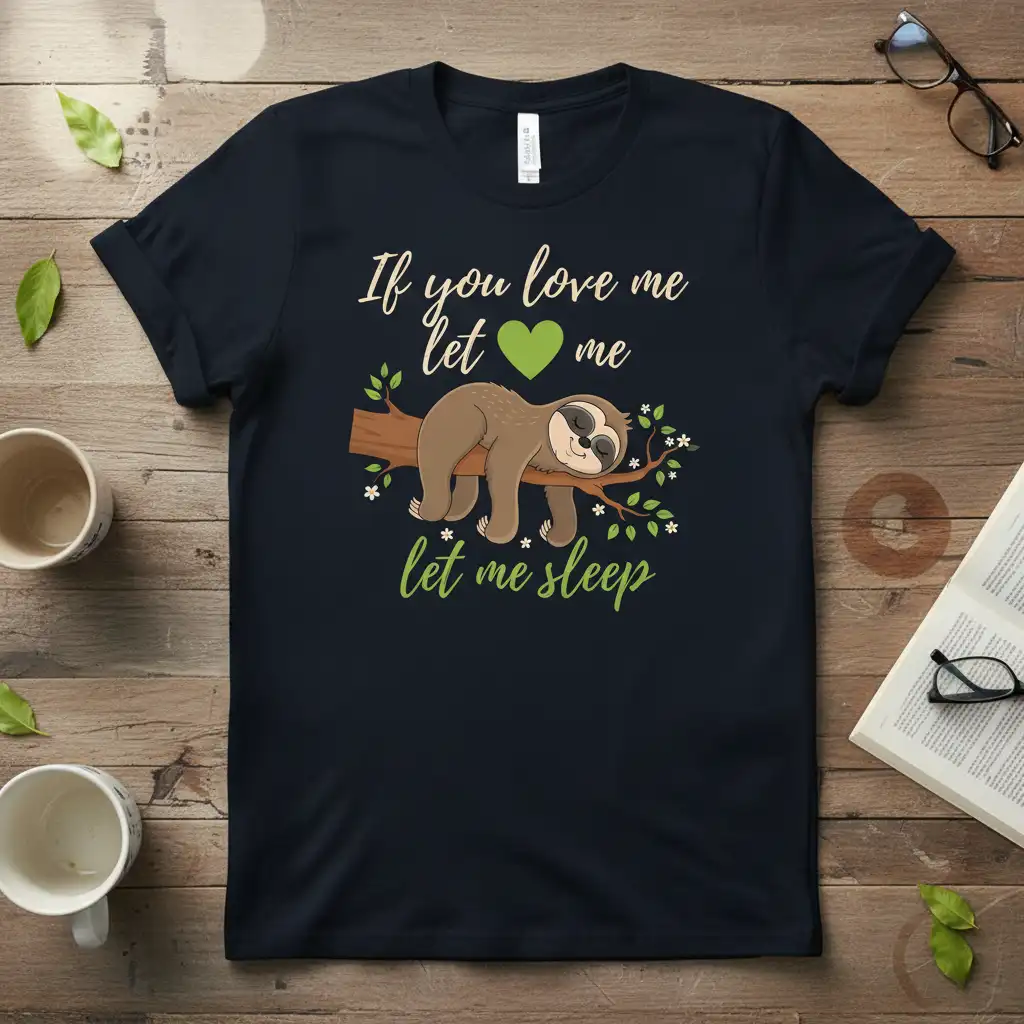If You Love Me Let Me Sleep humorous quote design with a cute sloth illustration on a comfortable t-shirt