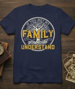 T-shirt with the text "IF YOU MET MY FAMILY you would UNDERSTAND" and a tree graphic