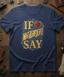 If You Say romantic quote t-shirt with a jeweled heart graphic and ornate lettering