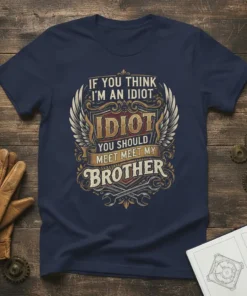 Funny brother quote t-shirt: "If You Think I'm An Idiot Idiot You Should Meet My Brother" with vintage-style wings and