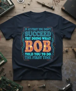 Navy t-shirt with quote "If At First You Don't Succeed Try Doing What Bob Told You To Do The First