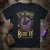 If the Broom Fits Ride It quote with a witch flying on a broomstick, set against a starry purple background